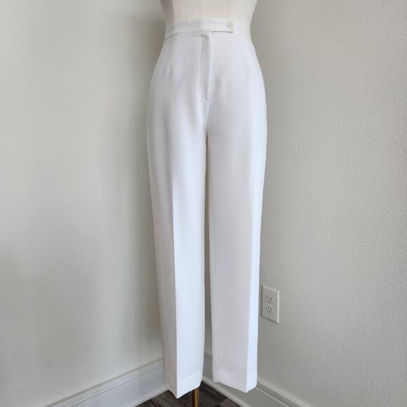 American Vintage Pants - Vintage 90s High Waist White Trousers Minimalist Straight Leg Dress Pants 8